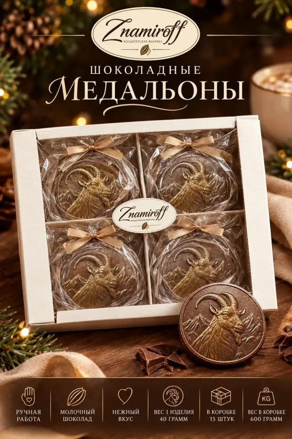 №1 Фигурный шоколад Медальоны Козлики(15шт по 40г) в Красноуфимске