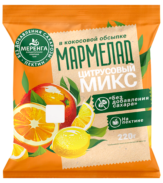 №1 Меренга Мармелад без сахара в кокосовой обсыпке Цитрусовый микс, 220г    в Красноуфимске