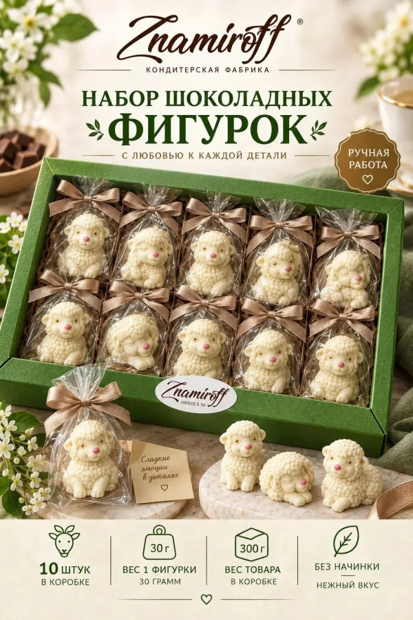 №1 Фигурный шоколад Овечки из белого шоколада(10шт по 30г) в Красноуфимске